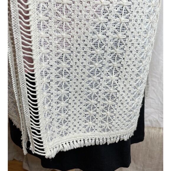 Elie Tahari Cream White Crochet look Darlene Vest M, Sleeveless Duster Open Knit - Picture 10 of 15